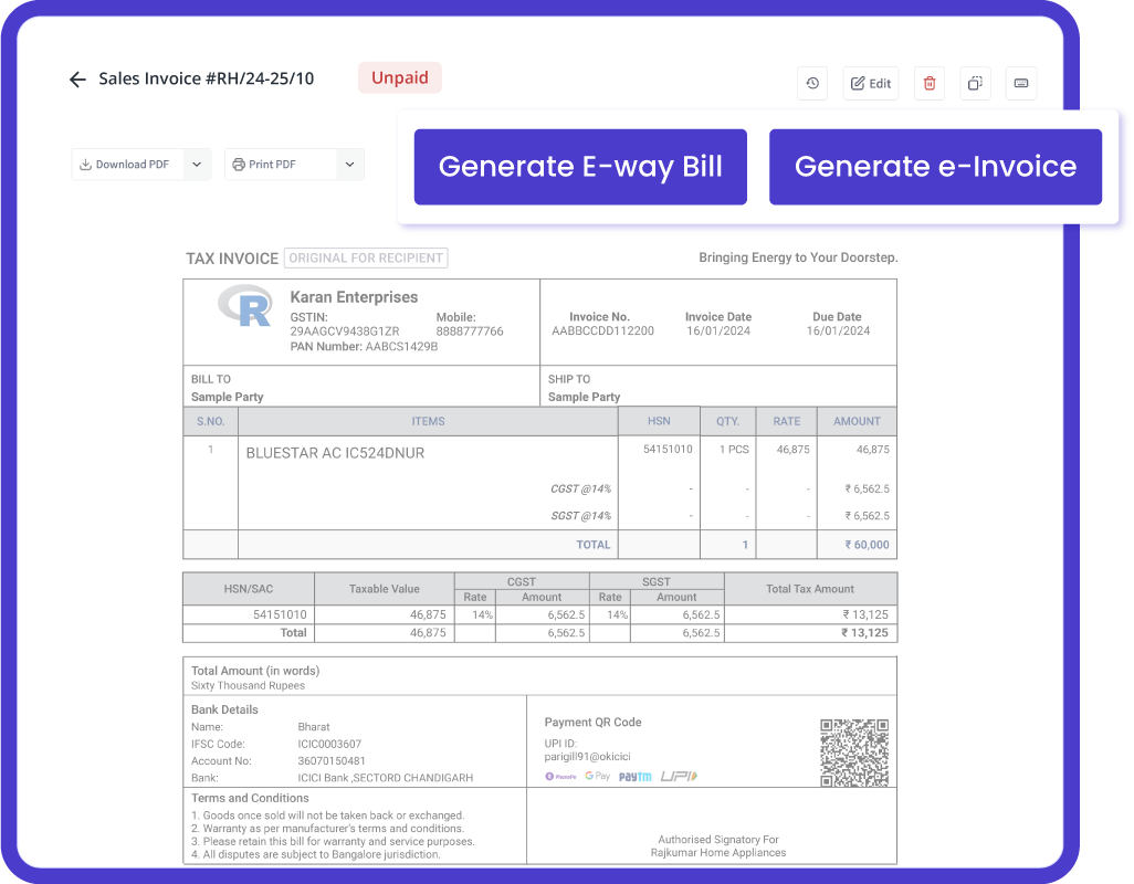 e-way Bill & e-Invoice generation with mobile billing software