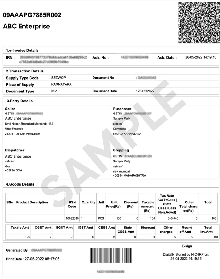 Sample of e-Invoice