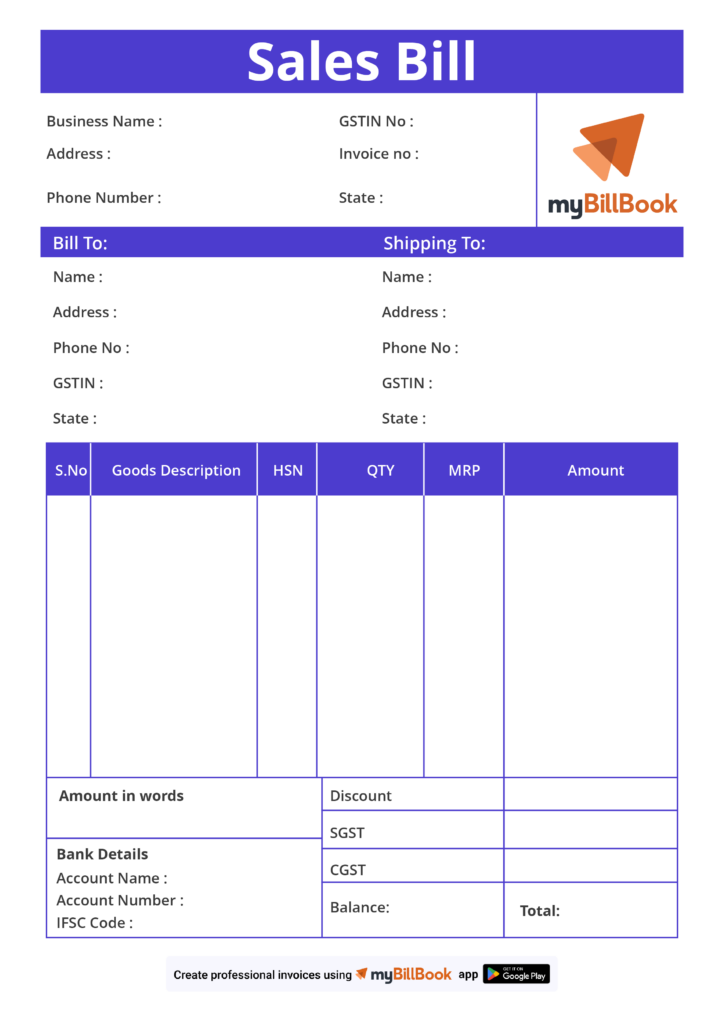 sales bill format