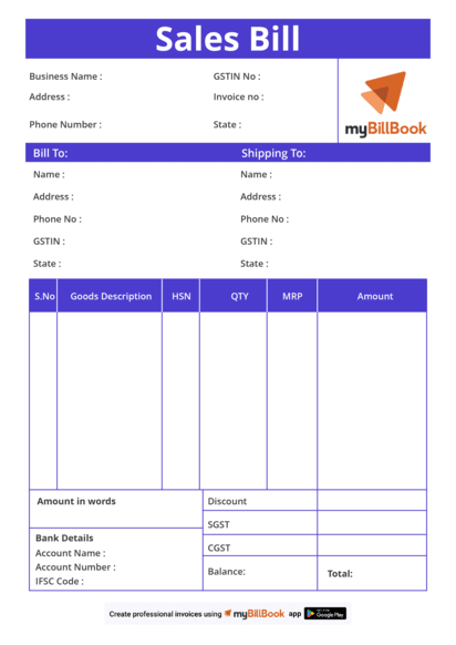 sales bill sample