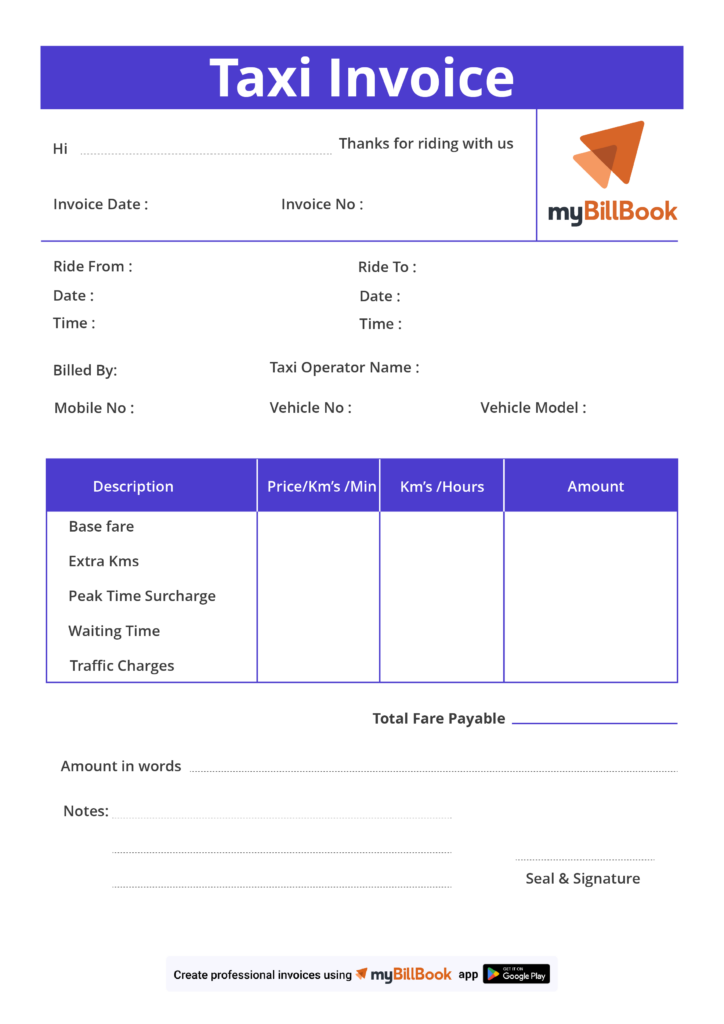 taxi bill format